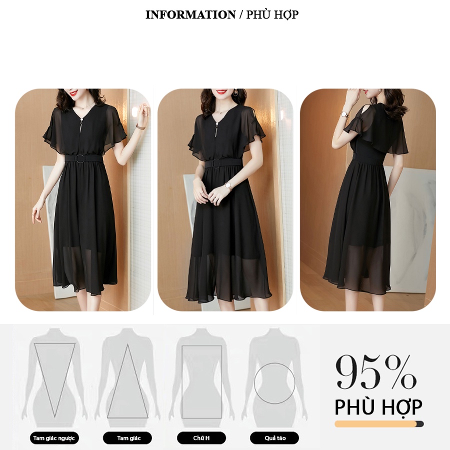 Váy trung niên WOBE cho mẹ sang trọng bigsize cao cấp dự tiệc thiết kế dáng xòe L220 - WB WOMAN &amp; BEAUTY