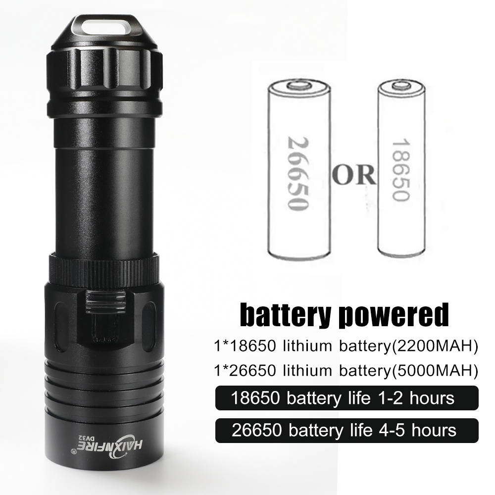 Haixnfire DV32 Đèn pin cầm tay  XM-L2 26650 chống nước dùng để lặn
