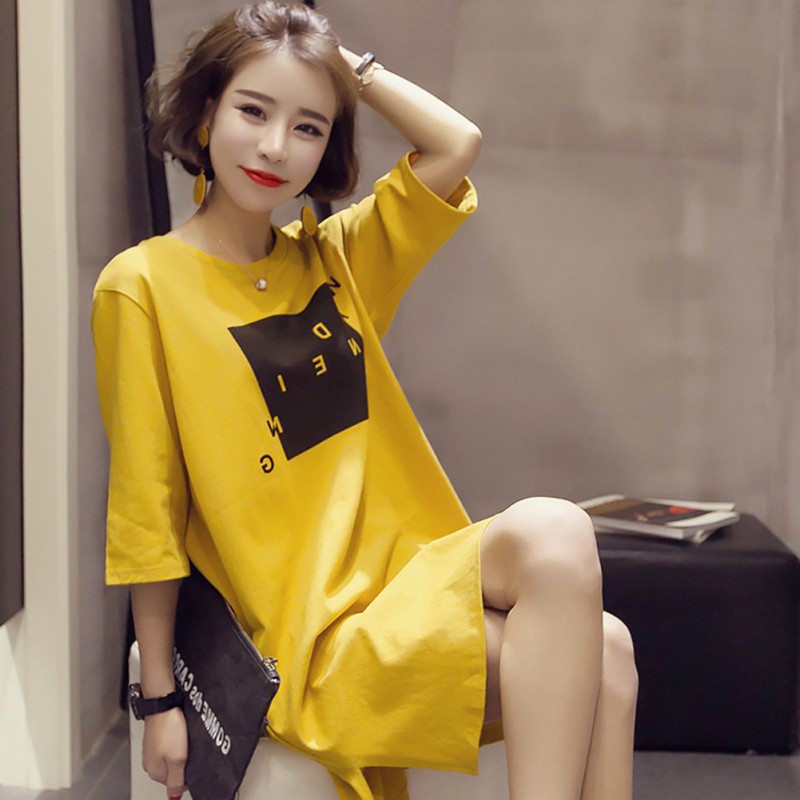 FREESHIP ĐƠN 99K_ Đầm Thun Ngắn Tay Dáng Rộng In Chữ Dễ Thương Cho Nữ