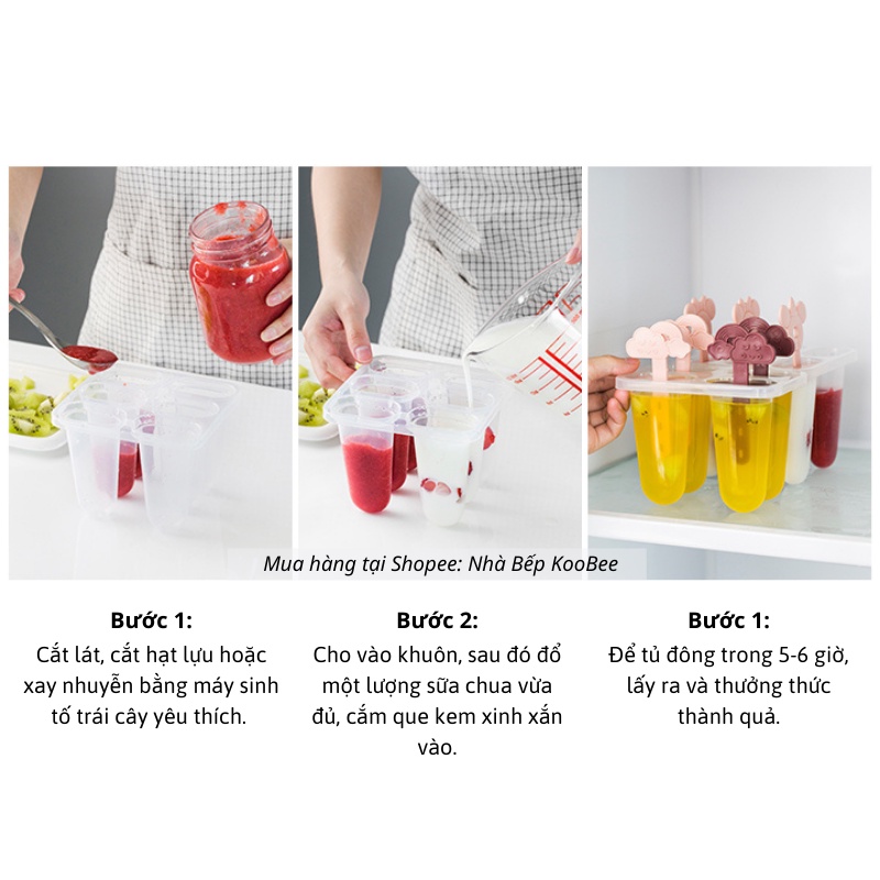 Khuôn làm kem cây dẹp, kem ống 4 que cho bé - Nhựa trong suốt chịu nhiệt, không mùi, kháng khuẩn an toàn (KĐK01)