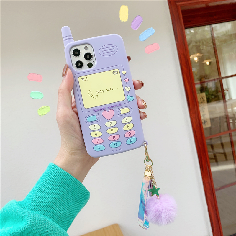 Ốp Điện Thoại Màu Tím Gắn Quả Bông Xinh Xắn Cho 12 11pro Max Xr Se Mobile | BigBuy360 - bigbuy360.vn
