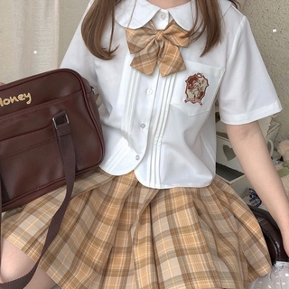 Áo sơ mi tay ngắn cổ búp bê hình gấu JK C042