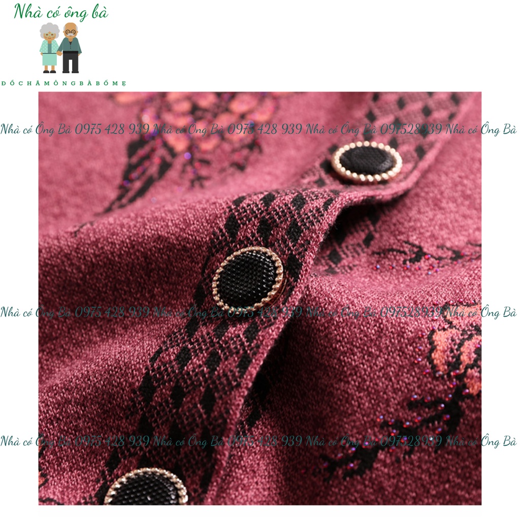 Áo len thêu hoa cardigan cho bà mùa đông, áo khoác mùa đông cho bà cho mẹ trung niên