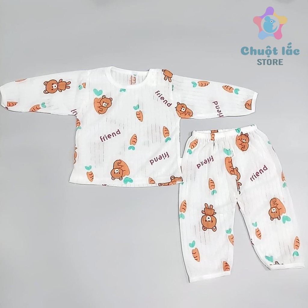 Combo 2 Bộ Quần Áo Trẻ Em Chuột Lắc Store Cotton Giấy Dài Tay Cho Bé Trai Và Gái Từ 4Kg Đến 14Kg Màu Ngẫu Nhiên