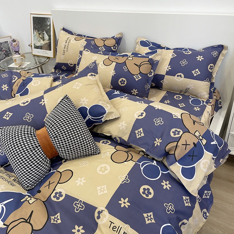 Bộ chăn ga gối cotton poly Lidaco decor phòng ngủ vintage - Bear rich (SP001472)