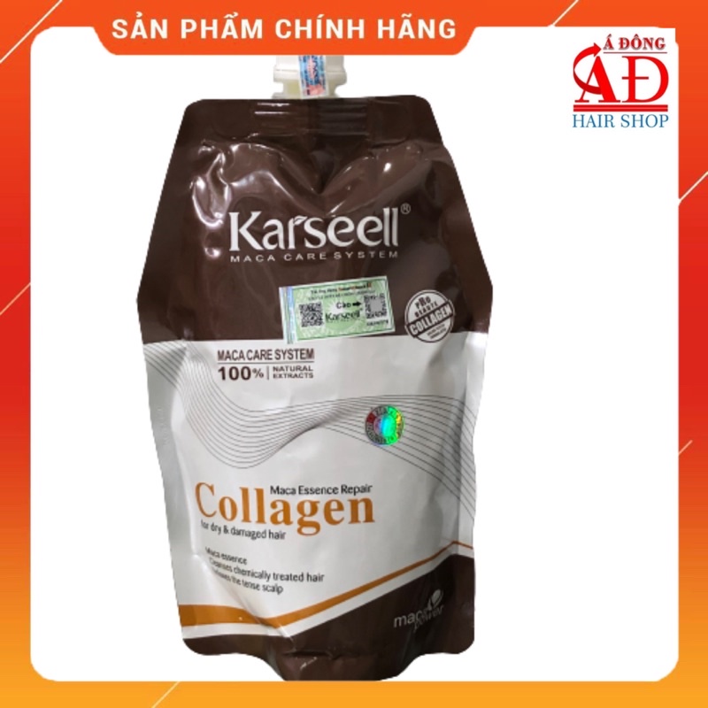 [Chính hãng] [Siêu rẻ] Dầu ủ xả tóc collagen karseell Maca chính hãng siêu mượt Ý 500ml (Túi) + gội xả gói 15mlx2