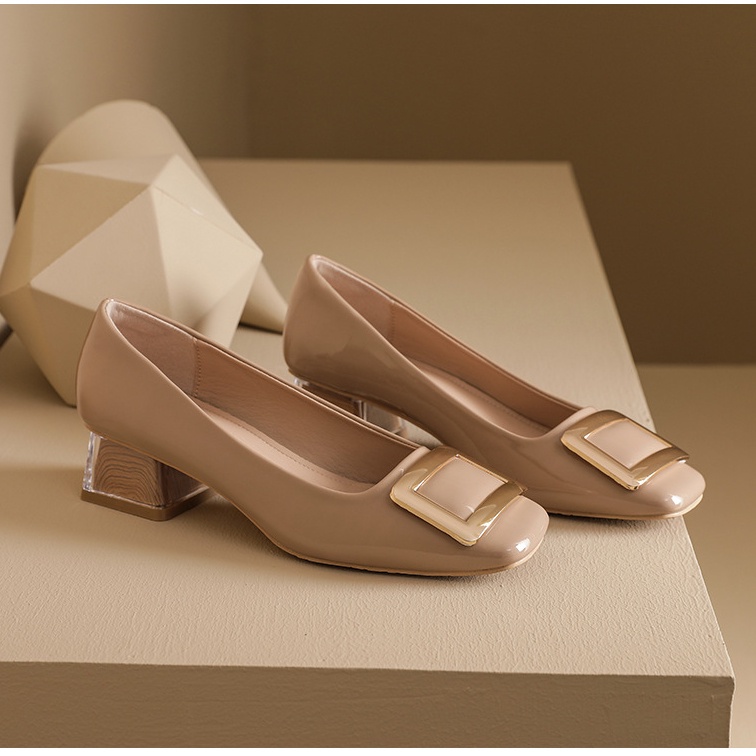 Giày Cao Gót Mũi Vuông Phong Cách Retro Hàn Quốc Size 32 33 34