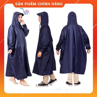 Áo mưa bít kín không xẻ tà 1m4 màu xanh dương đậm vải dù siêu bền chắc chắn