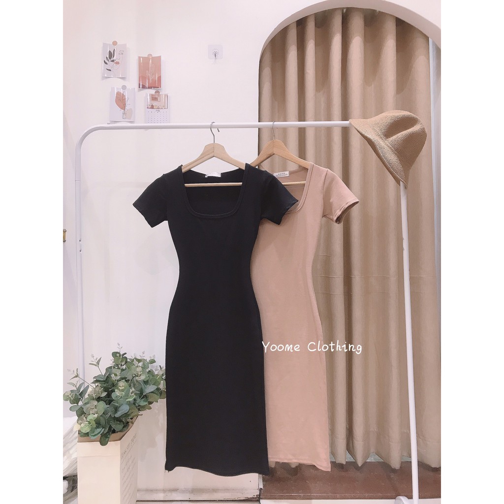 [Mã SKAMSALEP6 giảm 10% tối đa 100K đơn 150K] Váy Body cổ vuông dáng dài tay cộc [ ẢNH THẬT SHOP CHỤP] | BigBuy360 - bigbuy360.vn