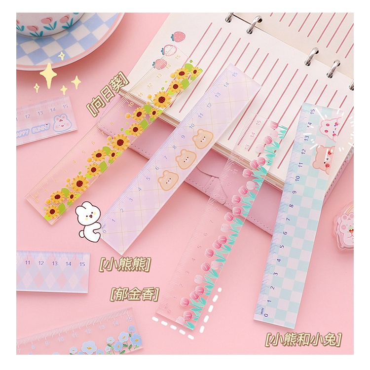 Peach 1Pcs Cute cartoon transparent acrylic ruler straightedge Painting Student stationery and office supplies