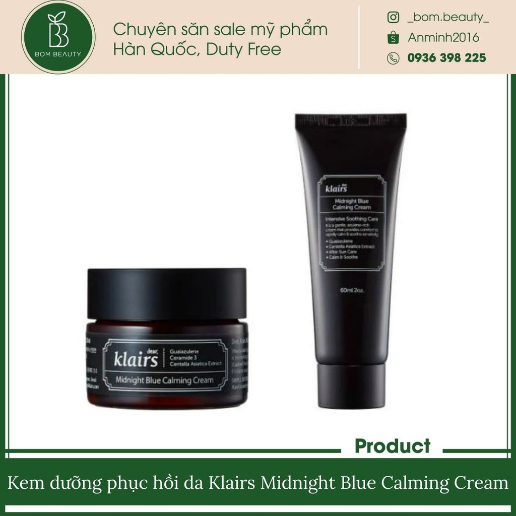 (#Klairs) Kem dưỡng phục hồi da Klairs Midnight Blue Calming Cream