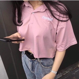 Áo Crop cổ bẻ thêu