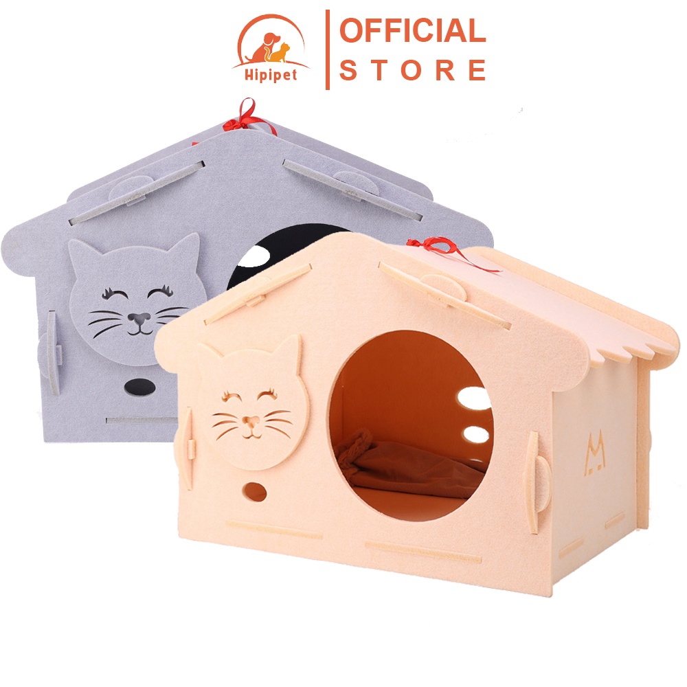 Nhà cho mèo lắp ghép Hipipet chất liệu Nỉ dập TA cao cấp tháo rời gấp gọn giặt giũ dễ dàng