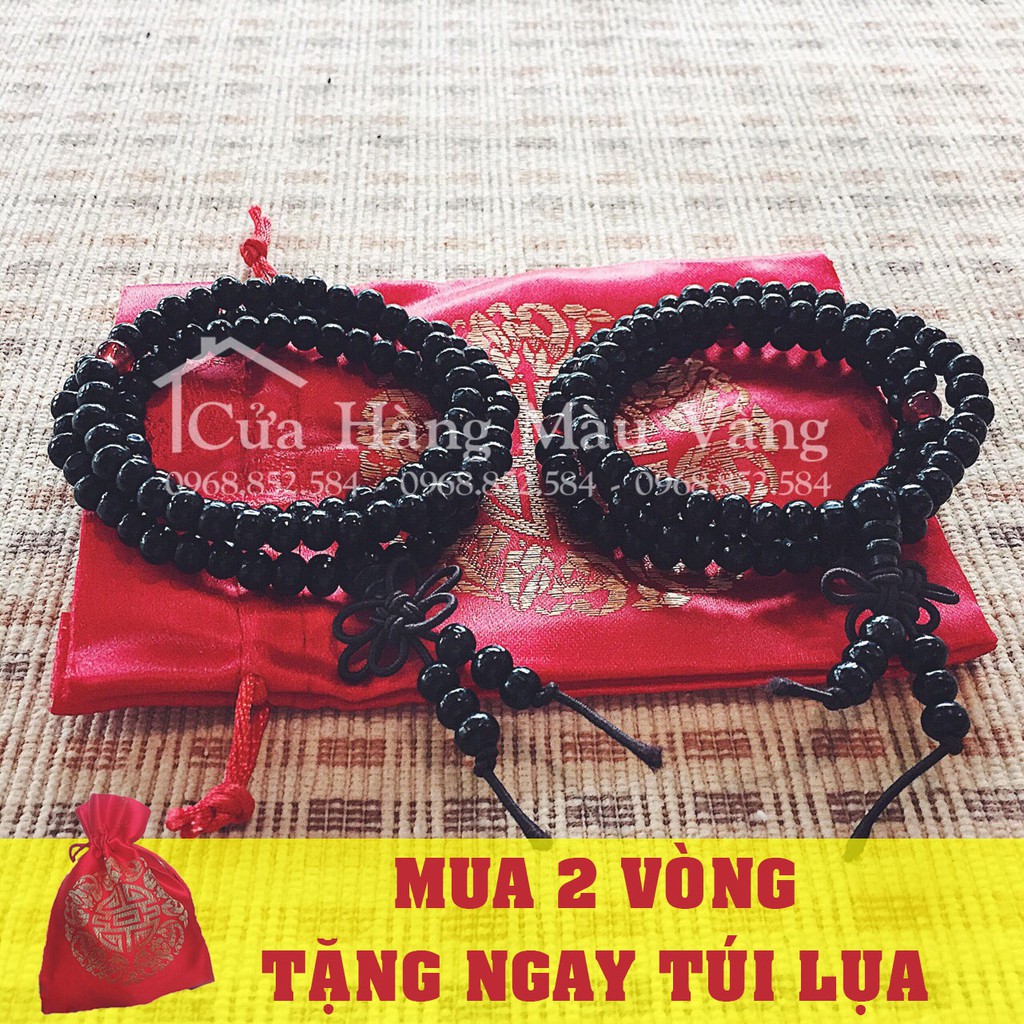 (Có clip)[TẶNG TÚI LỤA] 2 Vòng chuỗi 108 hạt gỗ Đàn Hương 6ly màu đen