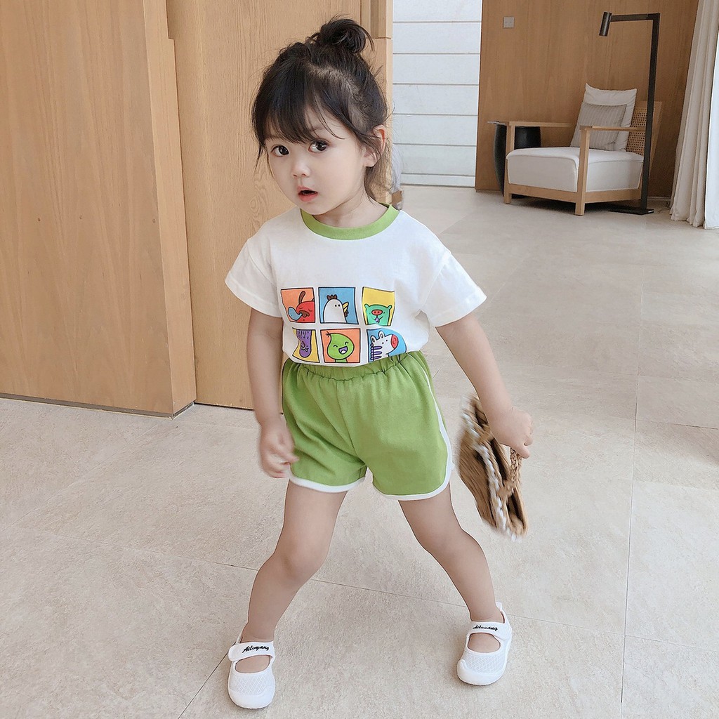 S013 - Bộ quần áo mùa hè cho bé gái bé trai chất cotton in hình size 90-130