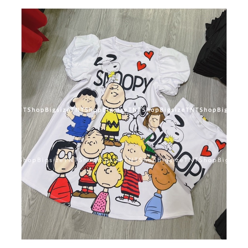 Đầm Suông Tay Phồng In 3D Hoạt Hình Snpoopy