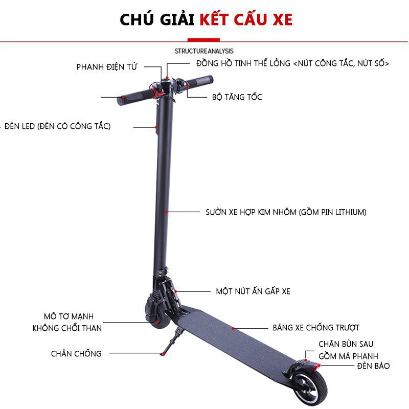 Xe Scooter xe trượt điện mini có thể gấp thanh thiếu niên nam nữ đi làm đi học tiện lợi topsmarket898