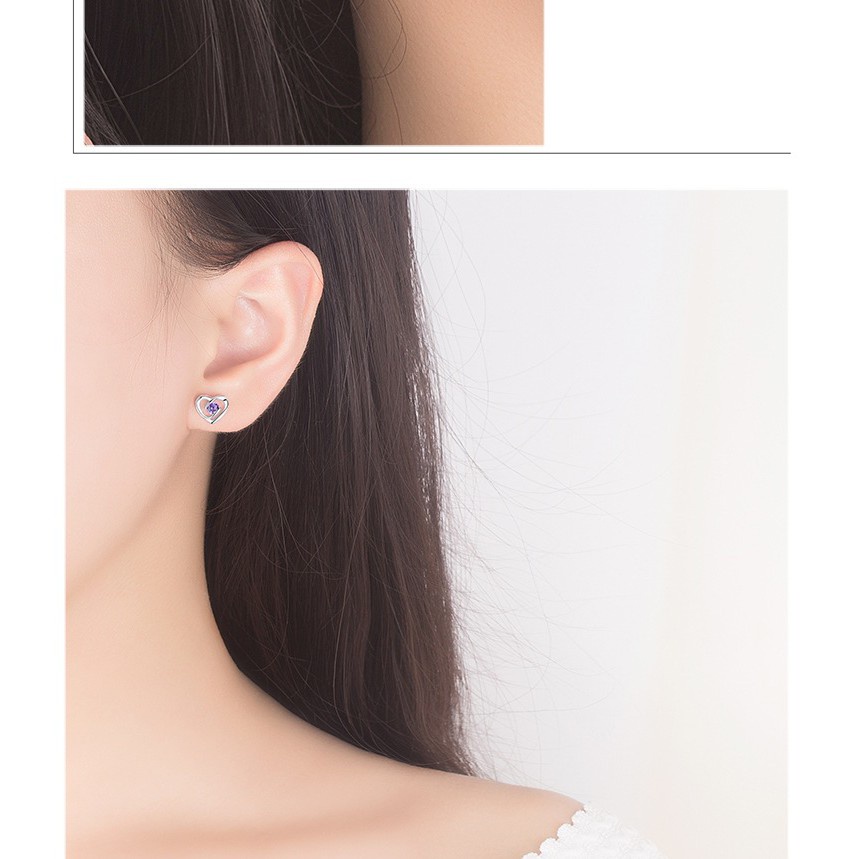 Bông Tai Mạ Bạc 925 Hình Trái Tim Và Cỏ May Mắn Phong Cách Hàn Quốc