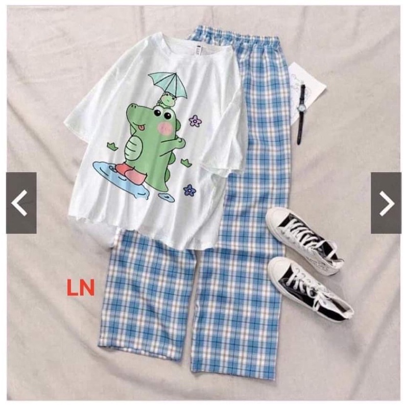 Sét áo khủng Long cầm ô +quần kẻ LN11