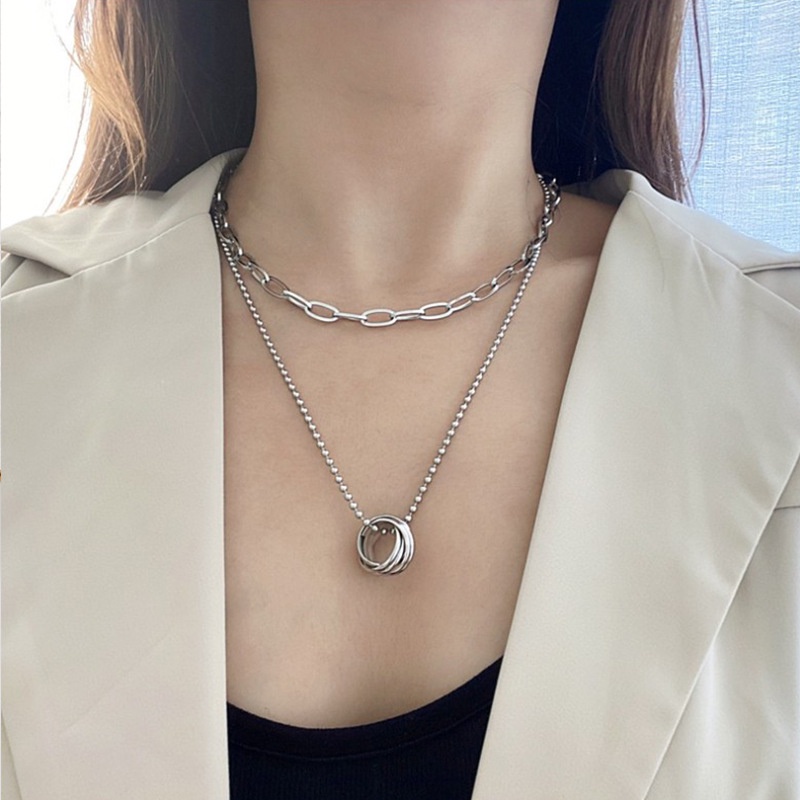 Vòng cổ Hai Lớp Bằng Thép Titan Phong Cách Hàn Quốc Thời Trang Cho Nữ