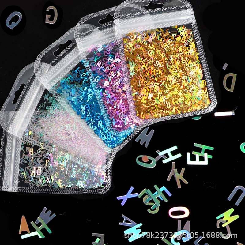 Túi Sequin Hình Chữ Cái Tiếng Anh Hỗn Hợp Kim Sa Trang Trí Móng Tay Nghệ Thuật