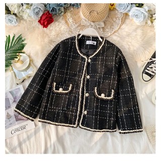 Áo Khoác Dạ Tweed Kẻ Caro. Áo Dạ Đen Ngắn Tay Dài. Ảnh Thật Ở Cuối.