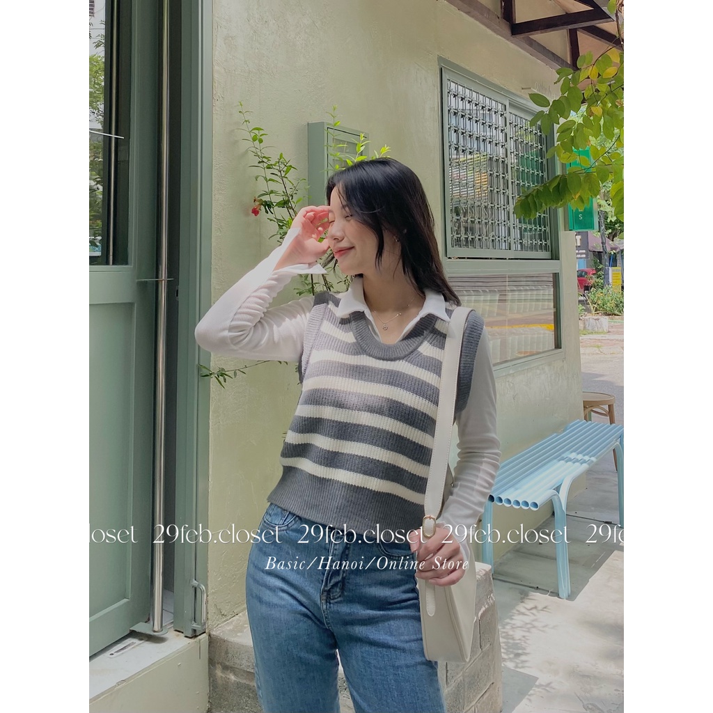 [Ảnh thật/Video] Áo gile len kẻ ngang dày dặn - 29feb.closet - A95