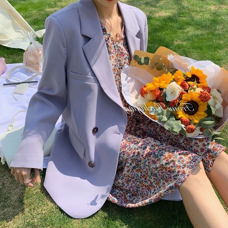 [ORDER] Áo blazer form rộng màu tím kèm 2 cúc - Có ảnh thật