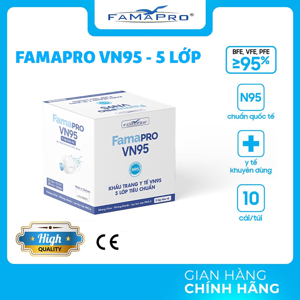 Khẩu trang y tế kháng khuẩn 5 lớp Famapro VN95