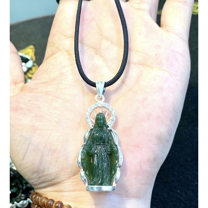 Mặt dây chuyền Đức mẹ maria ngọc b.ích xanh đã lên bạc hàng thiên nhiên(tặng dây đeo)