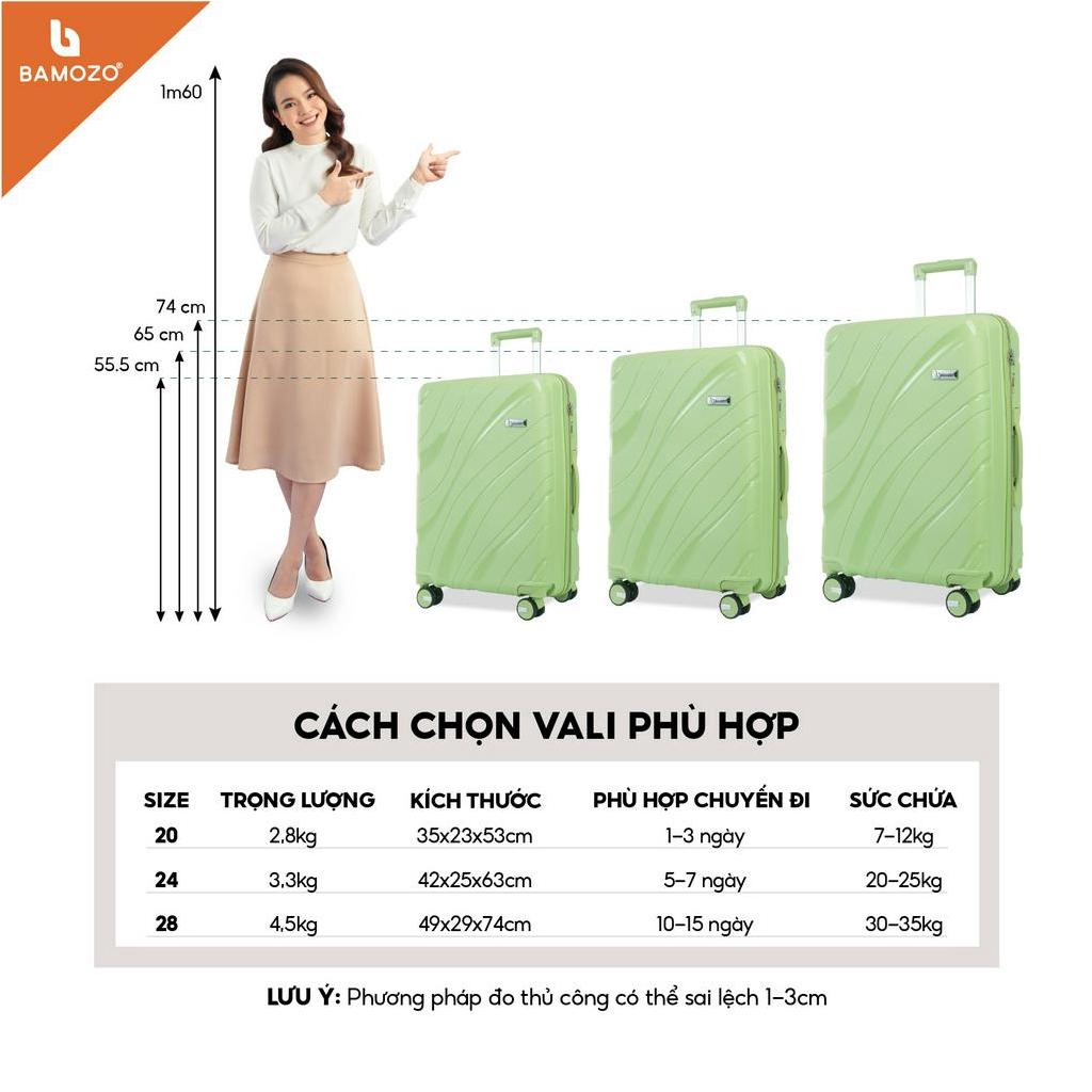(Vỏ bọc) Vali Du Lịch Bamozo Nancy size 20/24 Chất Liệu Nhựa PP Chống Vỡ Tuyệt Đối, Vali Kéo Bền Đẹp - Bảo Hành 5 Năm