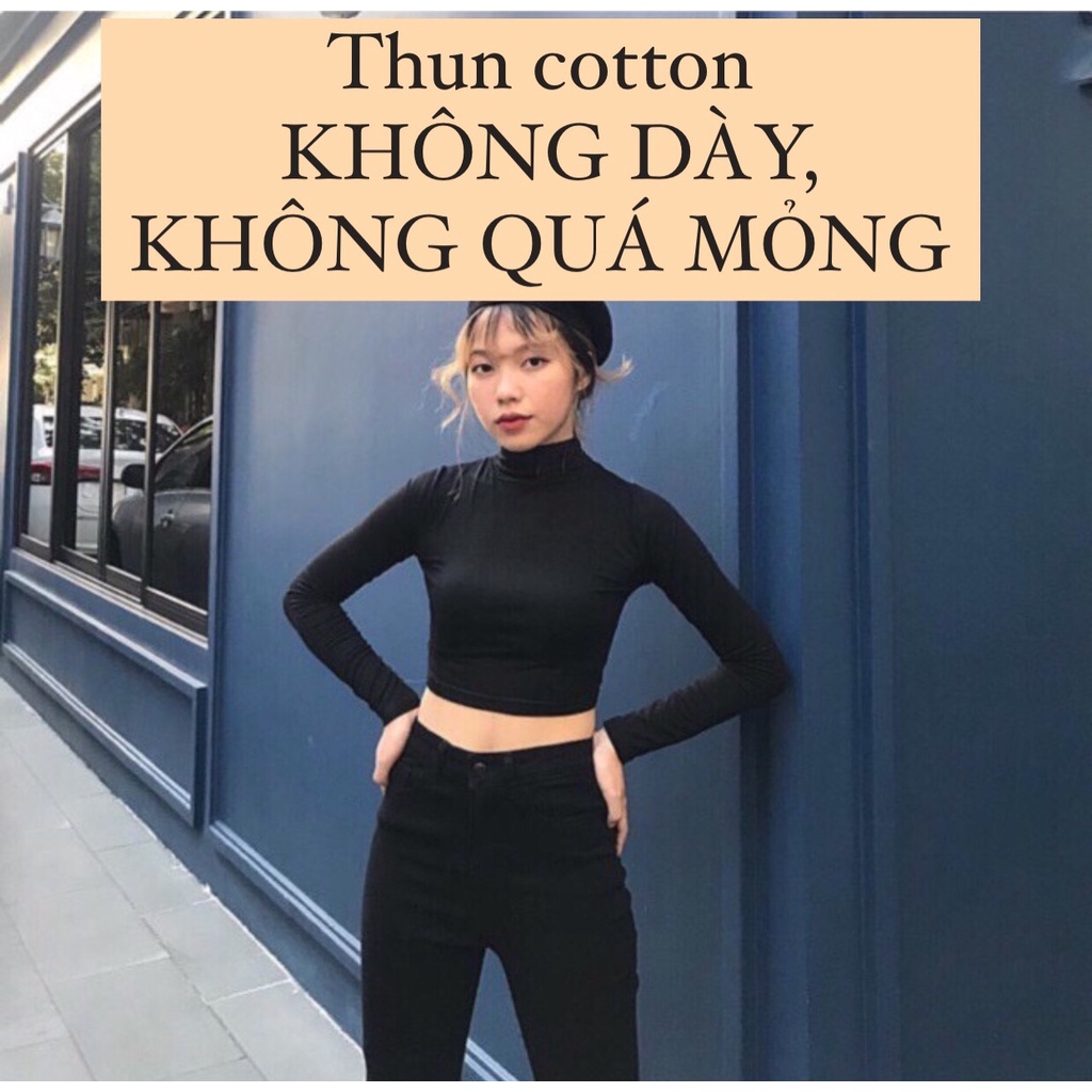ÁO CROP CỔ CAO TAY DÀI(FREESIZE)-AC009