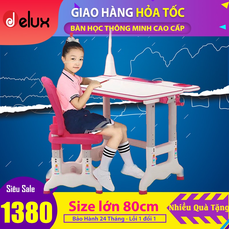 Bộ bàn ghế cho bé tiểu học chống gù chống cận có giá đỡ sách, bàn học thông minh cho học sinh kích thước 70cm x 45cm