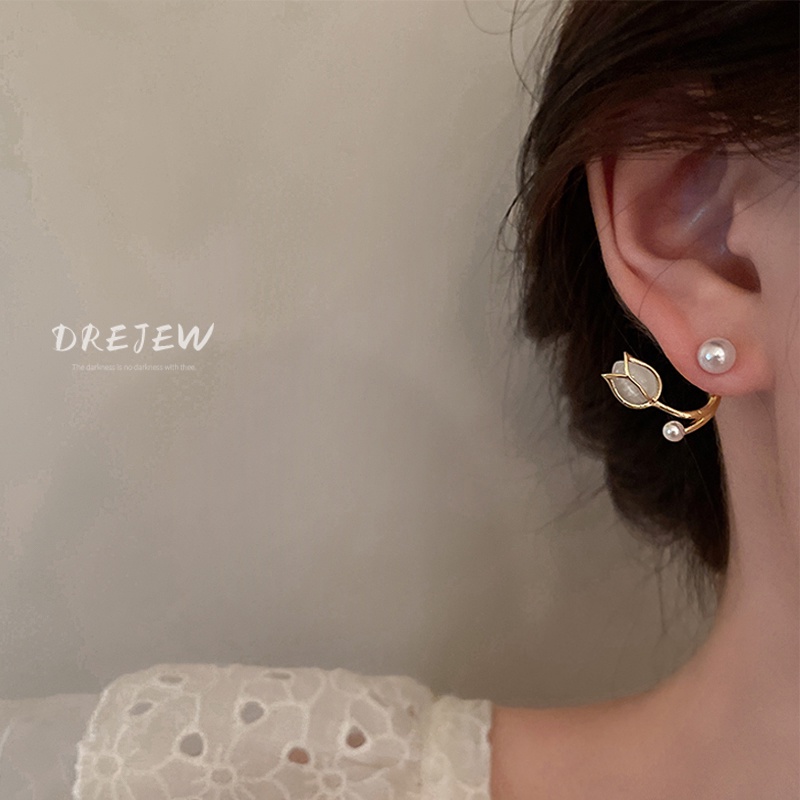 DREJEW Khuyên Tai Bạc Hình Hoa Đính Đá Zircon Ngọc Trai Cao Cấp Sang Trọng Cho Nữ