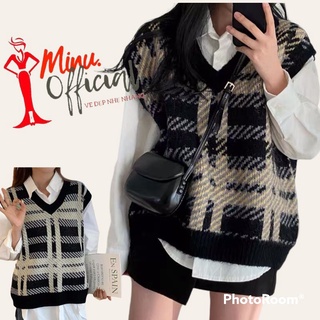 Áo len gile len viền ô siêu xinh - Minu