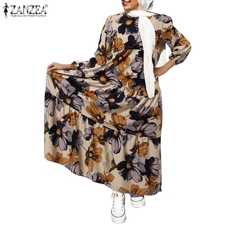Đầm Maxi Tay Dài ZANZEA In Hoa Nhiều Màu Sắc Thời Trang Cho Phụ Nữ Hồi Giáo