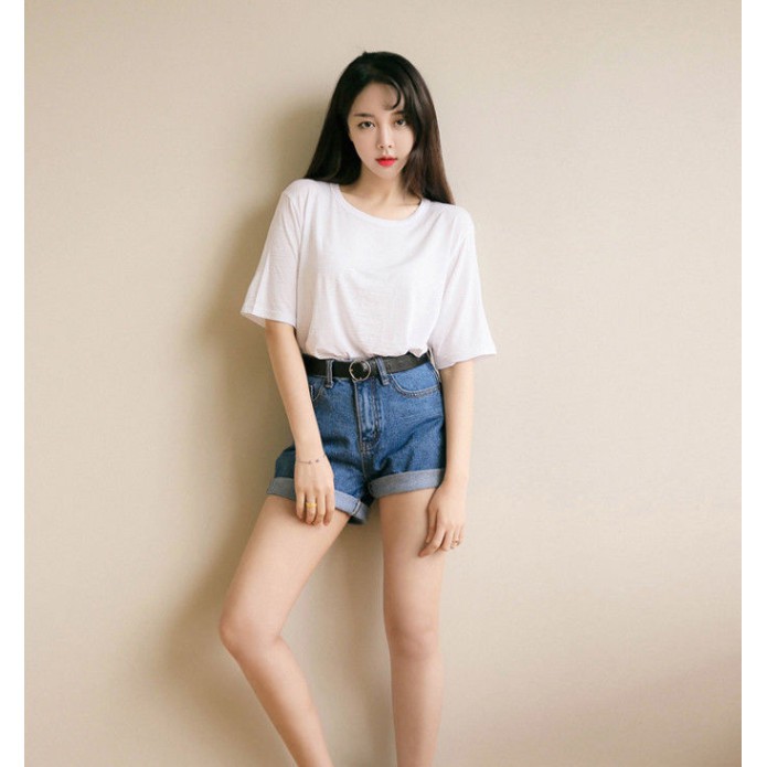 Quần short jean SUXI lưng cao phong cách Hàn Quốc cho nữ