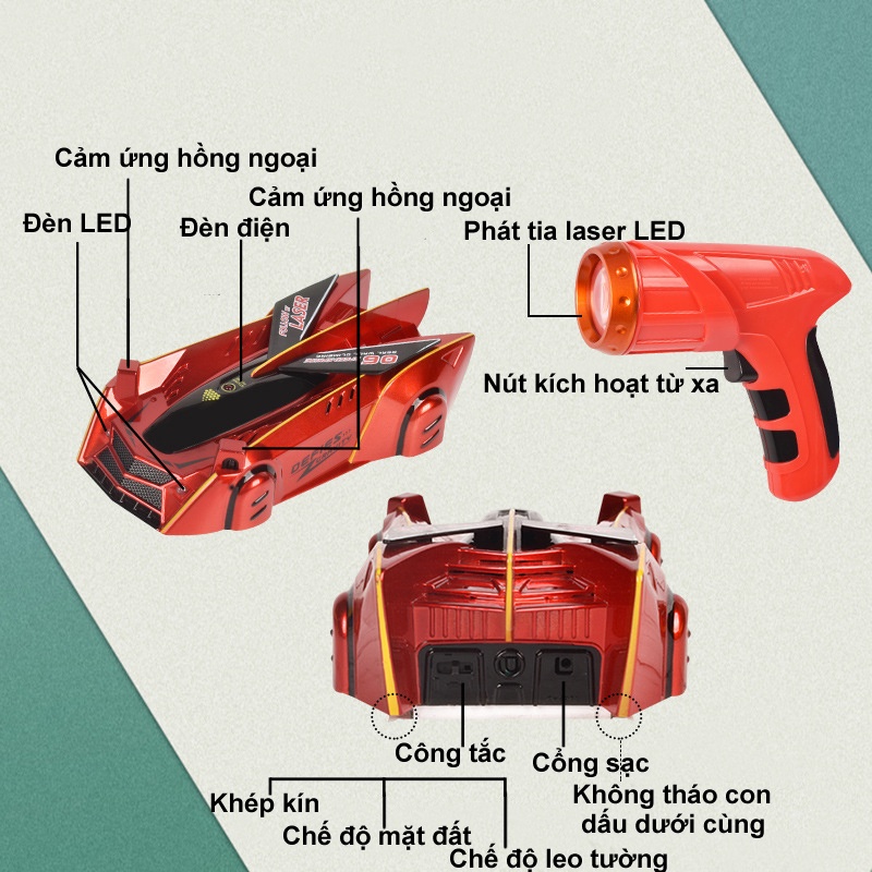 Xe Đồ Chơi Leo Tường- Xe Oto Điều Khiển Từ Xa Bằng Tia Laser Hồng Ngoại