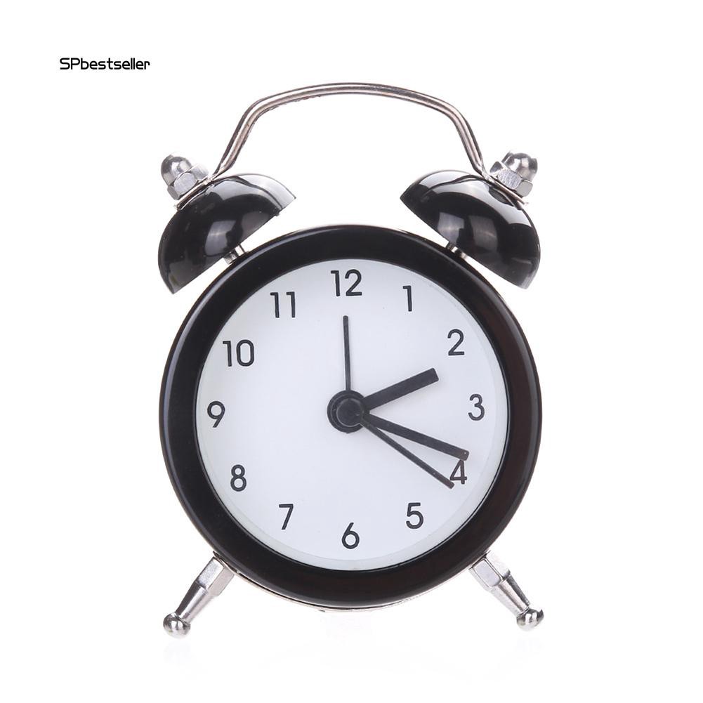 SPBS_Mini Round Metal Alarm Clock Desk Stand Clock for Home Room Kitchen Office