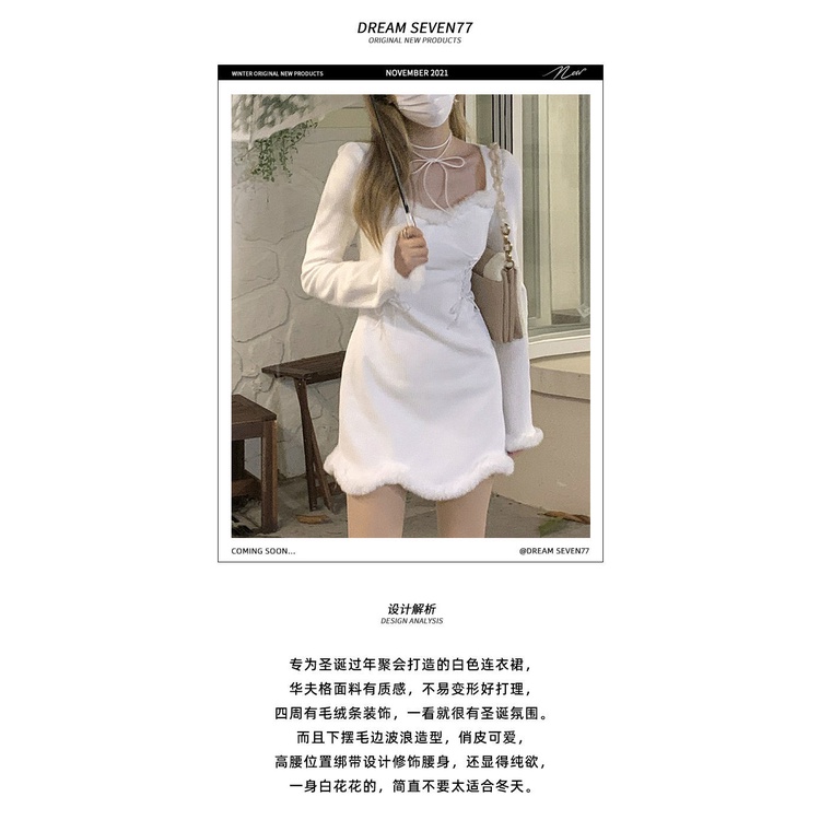 Đầm Bạch tuyết phối lông cho dịp Giáng sinh