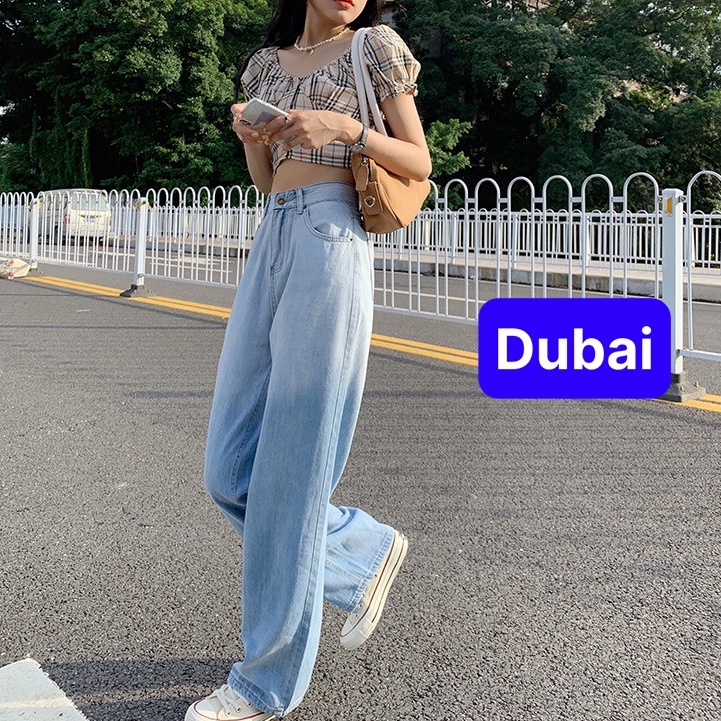 QUẦN BAGGY JEAN NỮ CHẤT BÒ ĐEN XANH XÁM LOANG 2 MÀU ỐNG SUÔNG RỘNG DÀI KHÓA TRƯỚC LƯNG CAO - DUBAI FASHION
