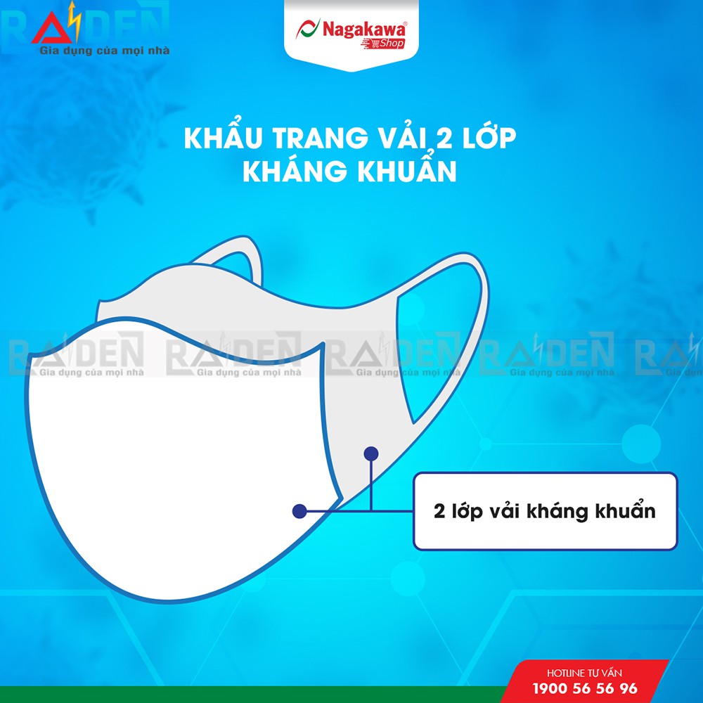 Khẩu trang vải 2 lớp kháng khuẩn Nagakawa - Công nghệ Nhật Bản Hộp 10 chiếc