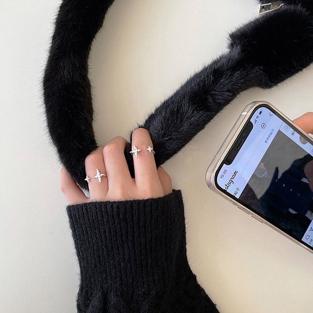 Nhẫn hở đính đá zircon phong cách Hàn Quốc thanh lịch có thể điều chỉnh