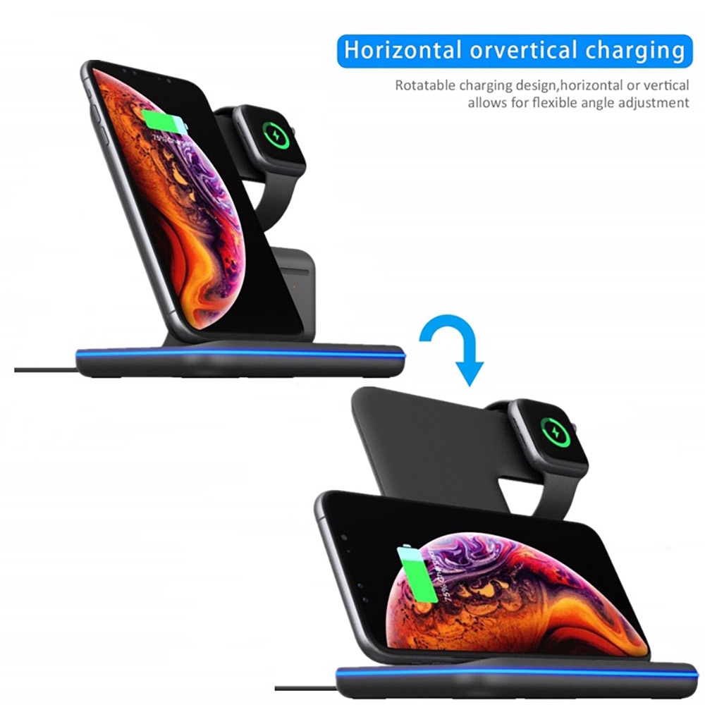 Đế sạc không dây 15W Qi hỗ trợ sạc nhanh cho iPhone 11 XR Samsung S10 S9 Apple Watch Airpods