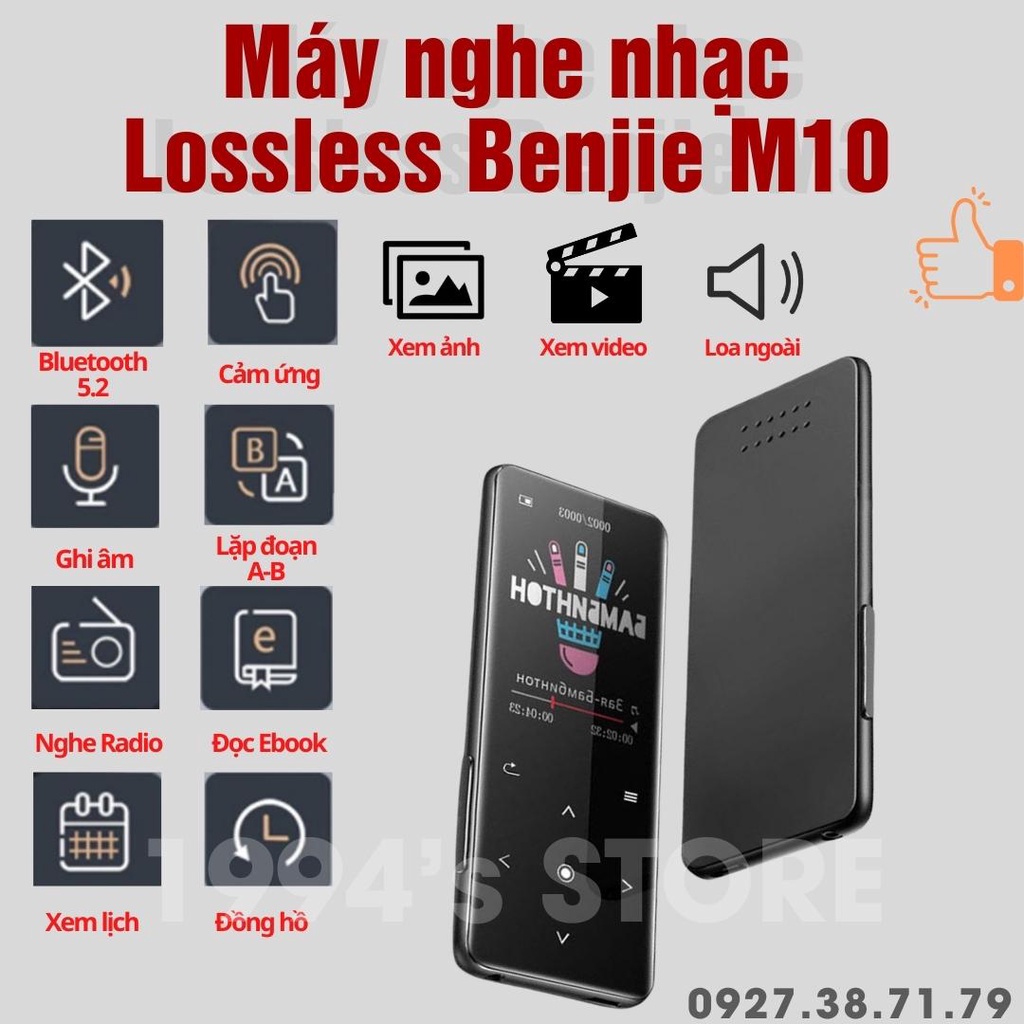 Benjie M10 - Máy Nghe Nhạc Lossless Bản 2023 - Cảm ứng - Bluetooh 5.2 APTX - Loa Ngoài Siêu Lớn - Pin 80h - Xem phim ảnh