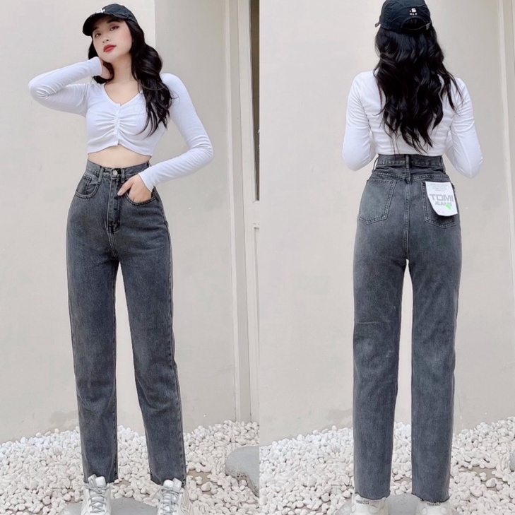[ YÊU ĐỜI ] QUẦN BAGGY JEANS NỮ LƯNG CAO MÀU XÁM LAI CUỐN TRƠN SIÊU CAO CẤP NITIQC HOT HIT ĐỈNH CAO KHÔNG MÀU MÈ