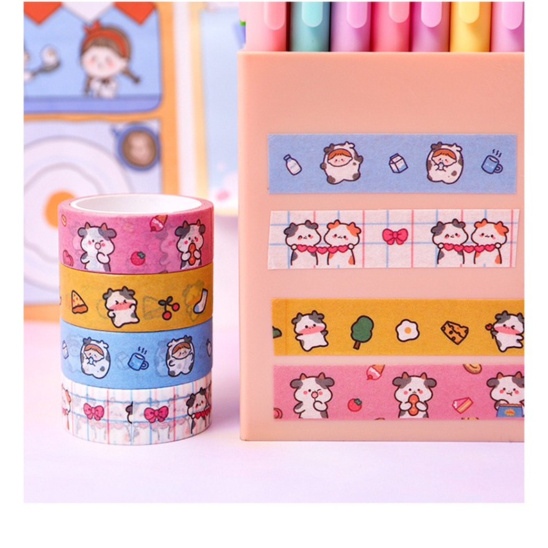 &lt;Video Review&gt;Băng Keo Dính Washi Tape DIY In Họa Tiết Bò Sữa Trang Trí Sổ Tay Nhật Kí Khay Đựng Bút T693