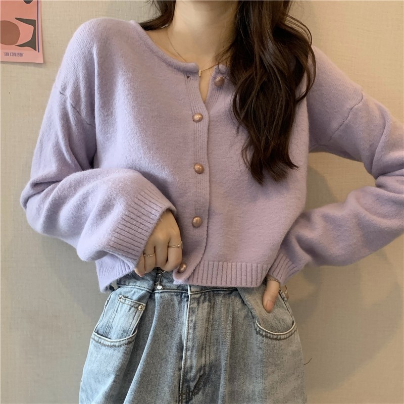 Áo Khoác Cardigan Cổ Tròn Tay Dài Màu Trơn Dễ Phối Đồ | BigBuy360 - bigbuy360.vn