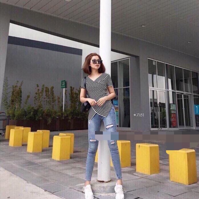 Áo kẻ vạt chéo