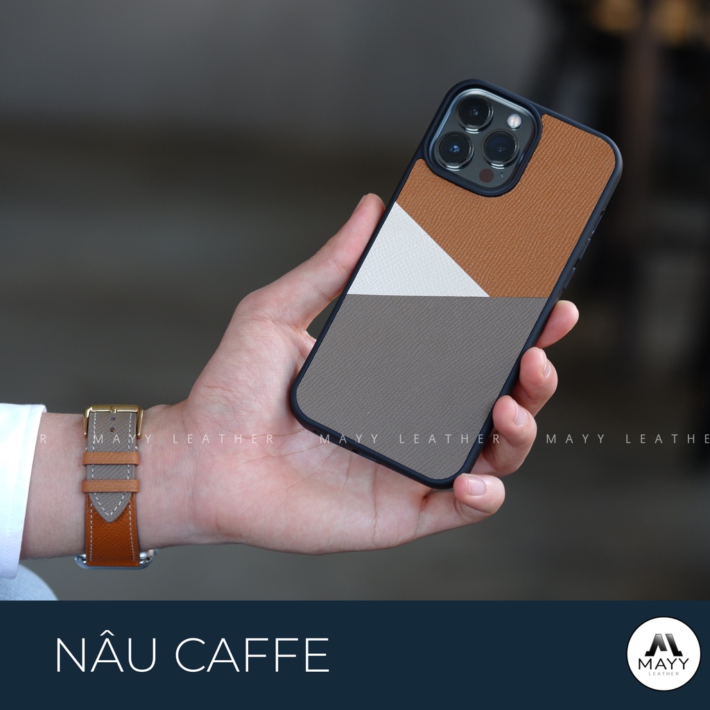 Combo Ốp + Dây Mix Nâu Cafe Da Bê Epsom Cao Cấp
